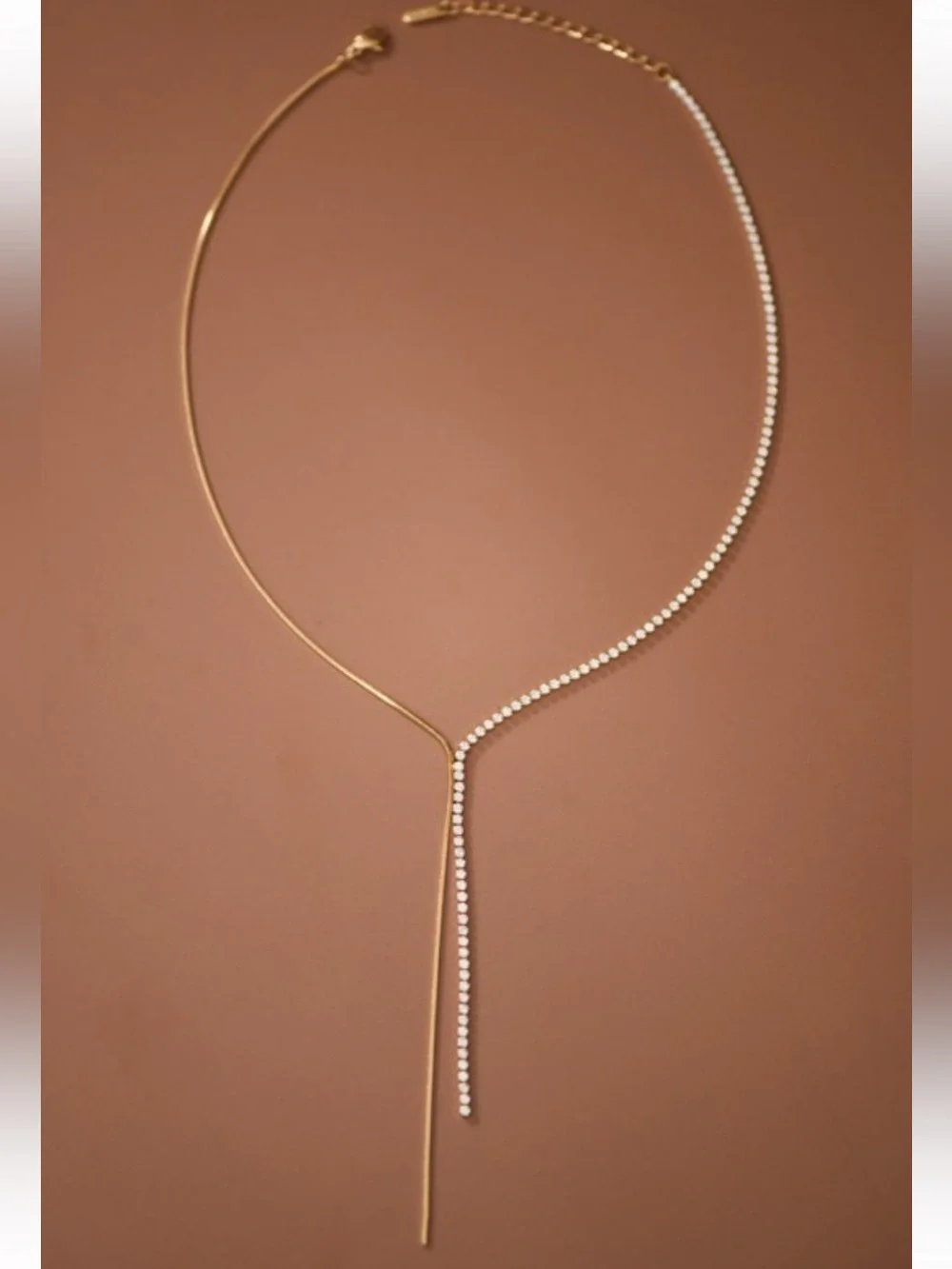 375. 18K gold CZ dainty lariat RINESTONE necklace